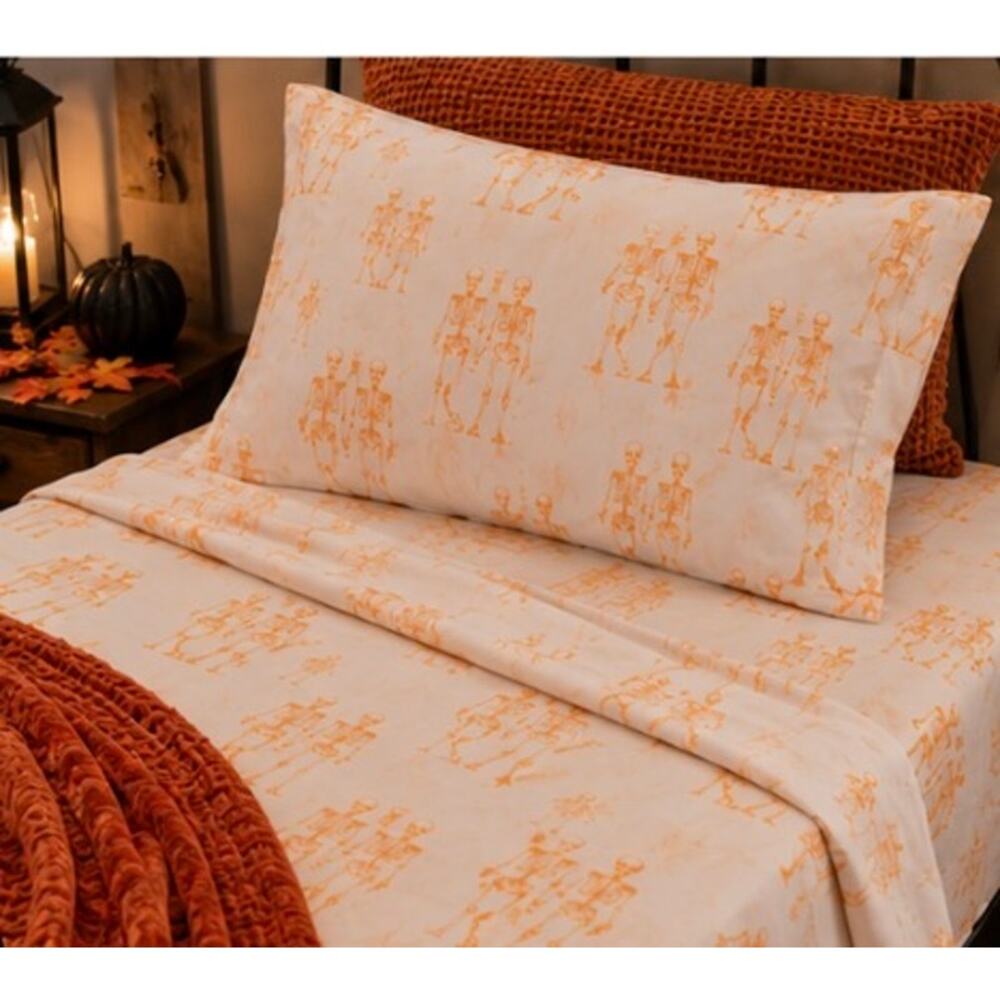 Rae Dunn Together Forever Halloween Skeleton Twin Sheet Sets Lot of 2 NWT - Picture 6 of 15